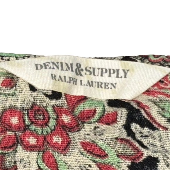 Denim‎ & Supply Ralph Lauren Boho Floral Peasant Gauze Top Size Cotton Medium - Picture 8 of 11
